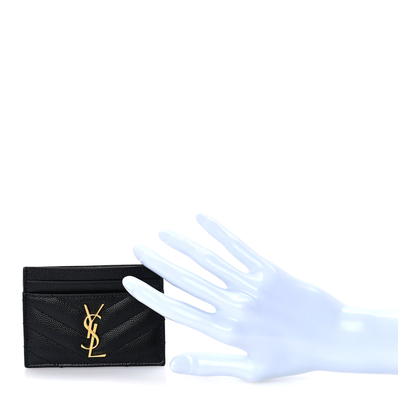  Saint Laurent Grain De Poudre Matelasse Chevron Cassandre Credit Card Case Black