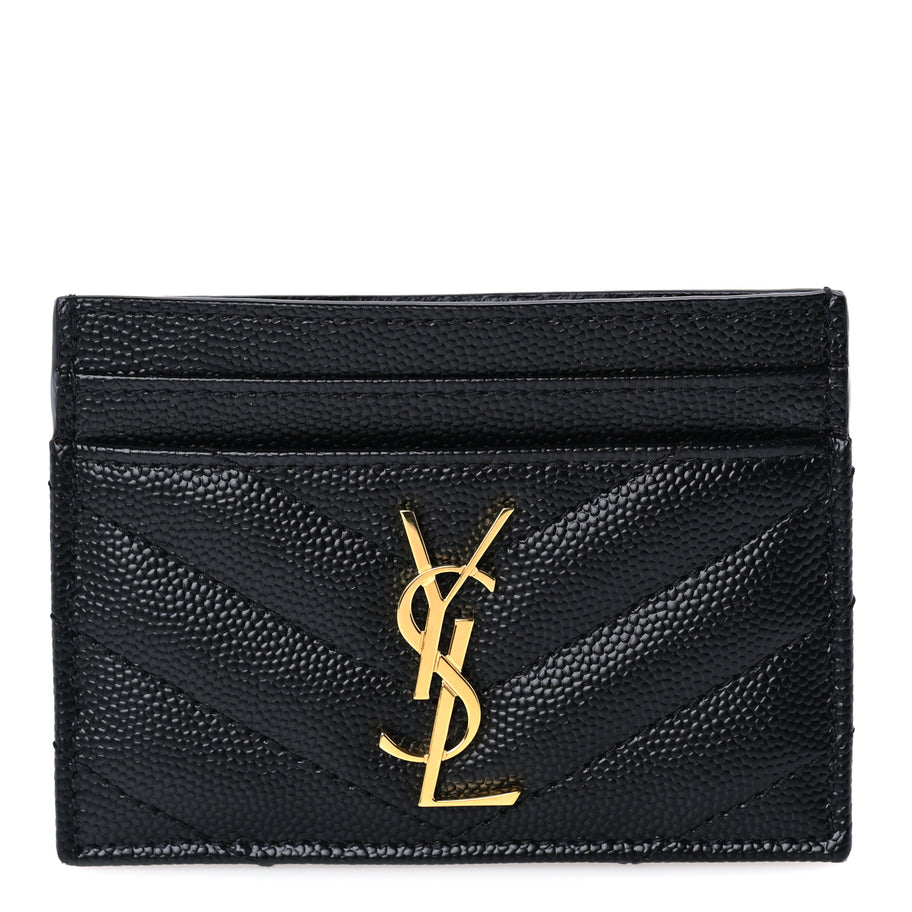 Saint Laurent Grain De Poudre Matelasse Chevron Cassandre Credit Card Case Black Image 3