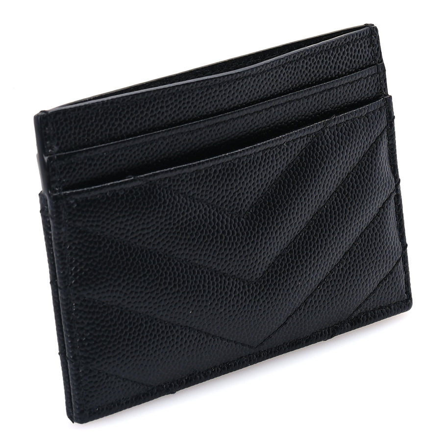Saint Laurent Grain De Poudre Matelasse Chevron Cassandre Credit Card Case Black Image 4