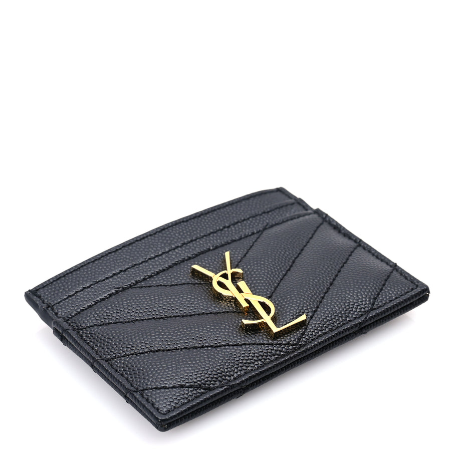 Saint Laurent Grain De Poudre Matelasse Chevron Cassandre Credit Card Case Black Image 5