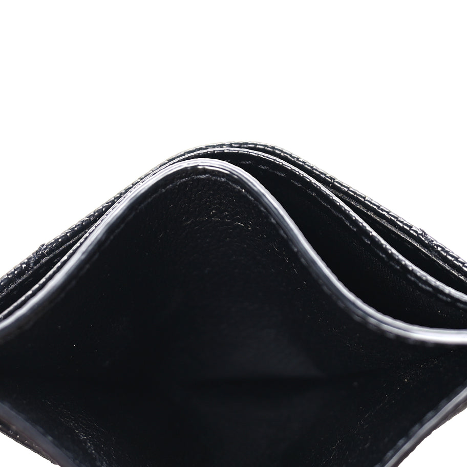Saint Laurent Grain De Poudre Matelasse Chevron Cassandre Credit Card Case Black Image 6