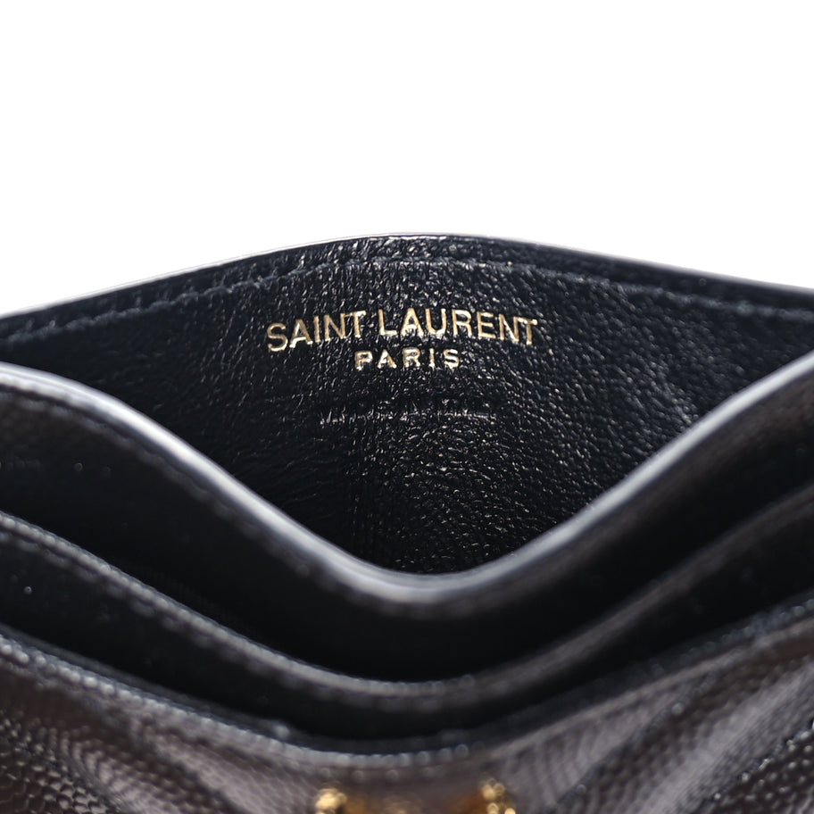 Saint Laurent Grain De Poudre Matelasse Chevron Cassandre Credit Card Case Black Image 7