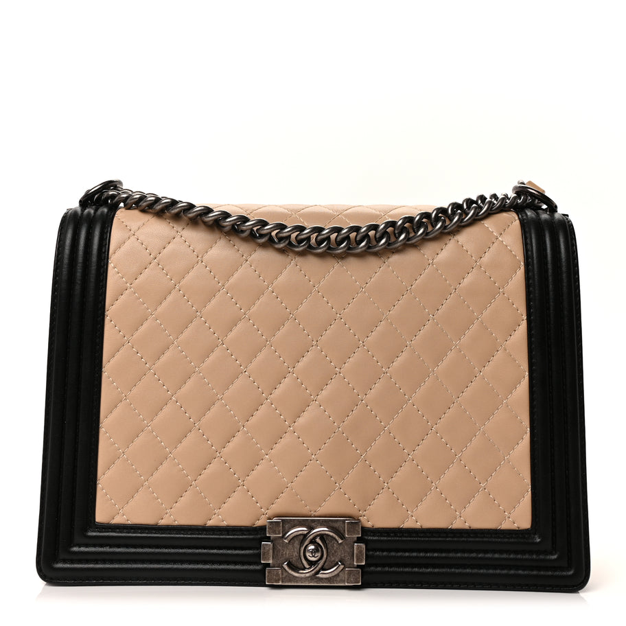 Chanel Lambskin Quilted Large Boy Flap Beige Black Image 1
