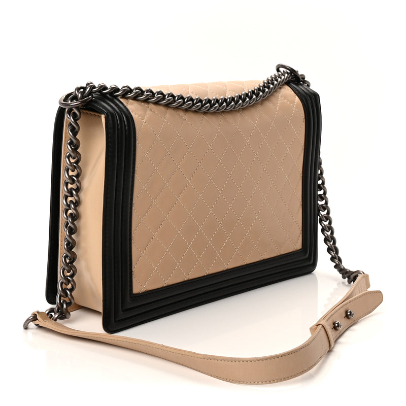  Chanel Lambskin Quilted Large Boy Flap Beige Black
