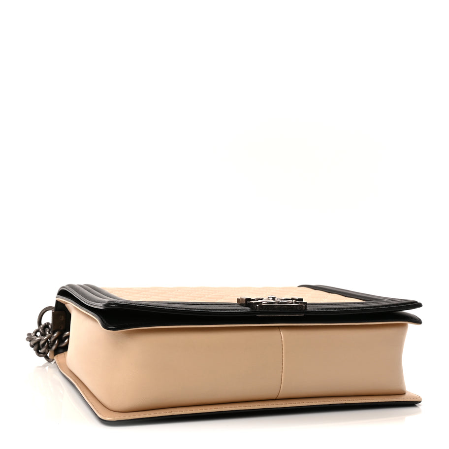 Chanel Lambskin Quilted Large Boy Flap Beige Black Image 3