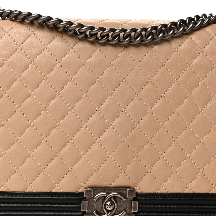 Chanel Lambskin Quilted Large Boy Flap Beige Black Image 6