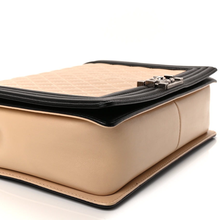 Chanel Lambskin Quilted Large Boy Flap Beige Black Image 8