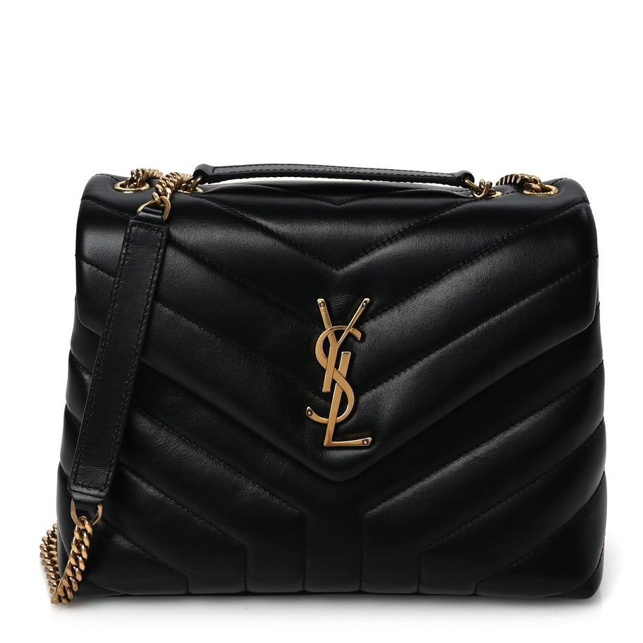 Saint Laurent Calfskin Y Quilted Monogram Small Loulou Chain Satchel Black Image 1