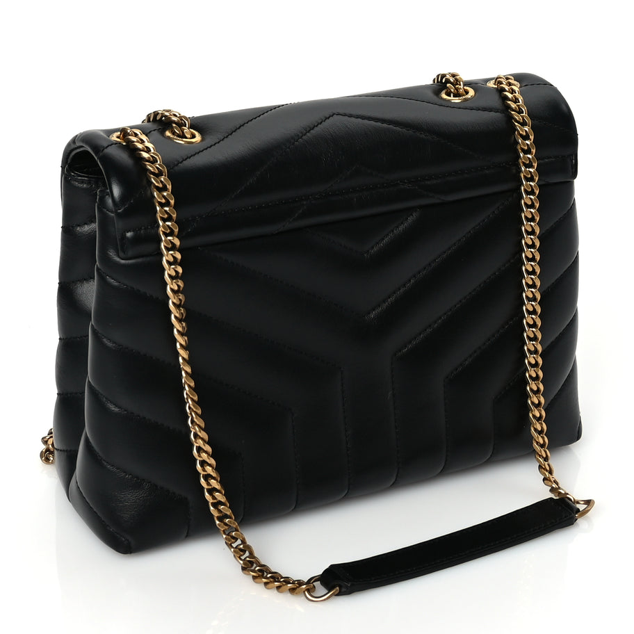 Saint Laurent Calfskin Y Quilted Monogram Small Loulou Chain Satchel Black Image 2