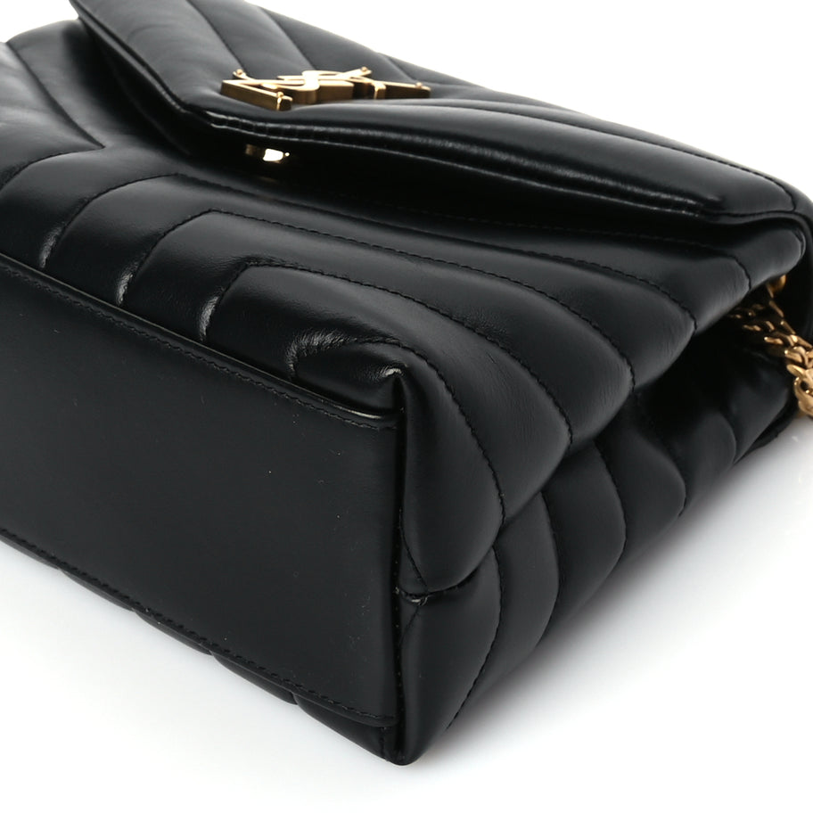 Saint Laurent Calfskin Y Quilted Monogram Small Loulou Chain Satchel Black Image 8