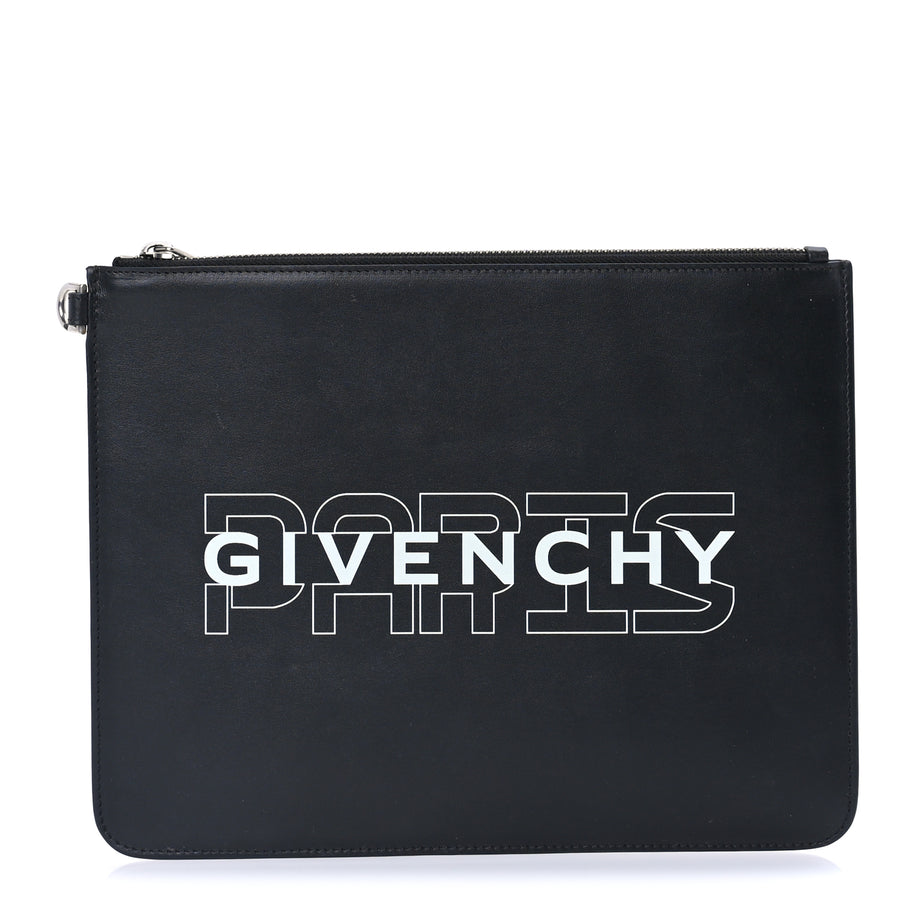 Givenchy Calfskin Paris Print Medium Cosmetic Pouch  Black Image 1
