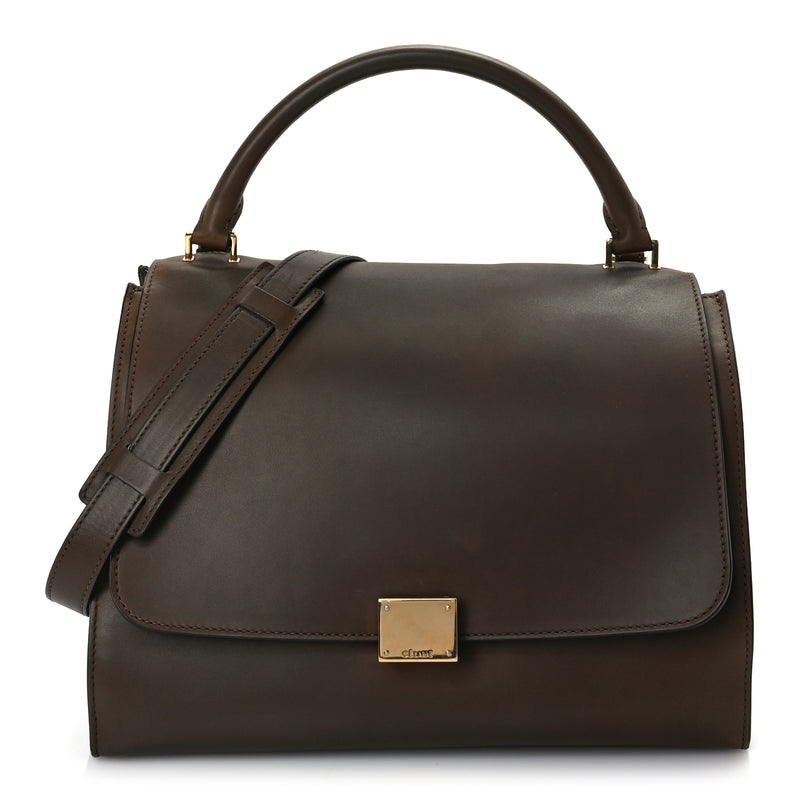  Celine Smooth Calfskin Suede Medium Trapeze  Moss Green