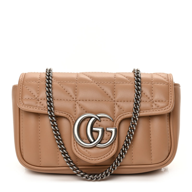  Gucci Calfskin Matelasse Aria Super Mini GG Marmont Shoulder Bag Camelia