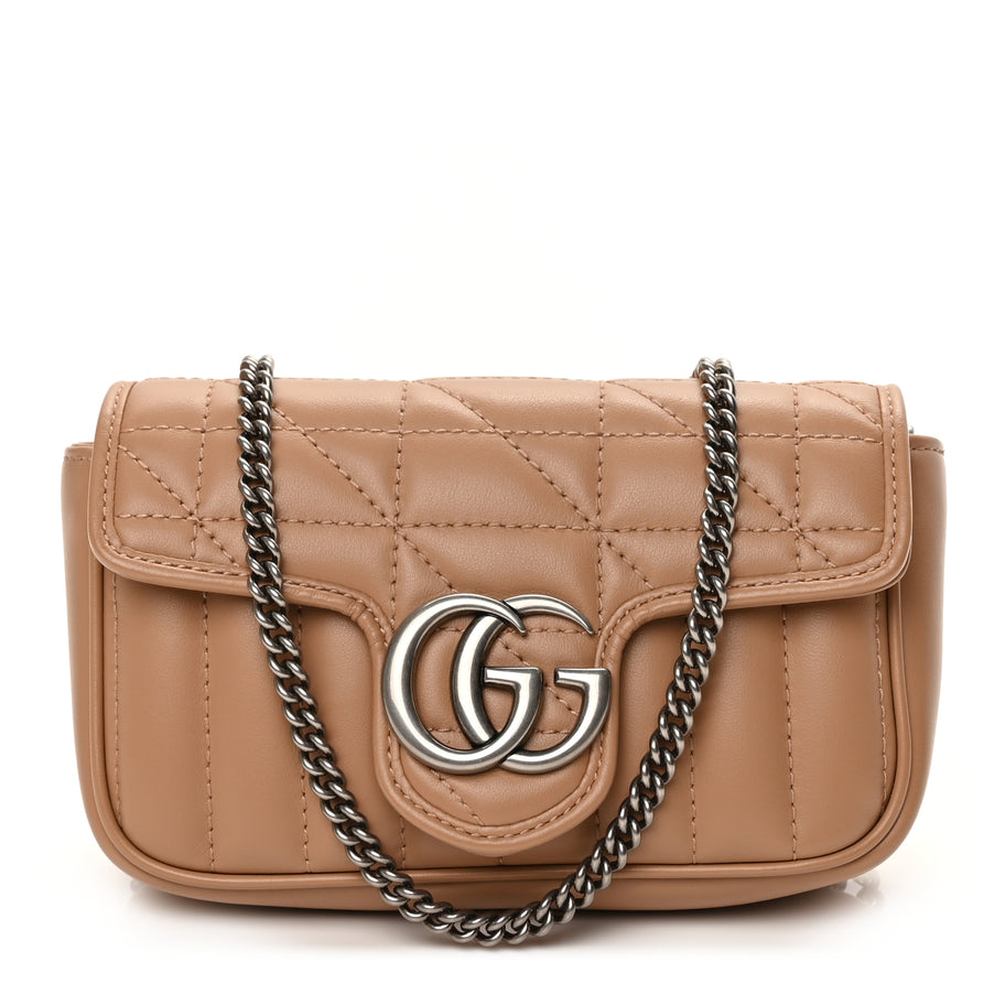 Gucci Calfskin Matelasse Aria Super Mini GG Marmont Shoulder Bag Camelia Image 1