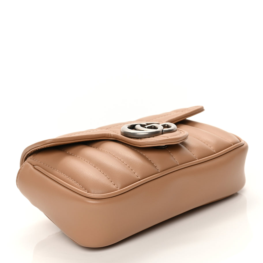 Gucci Calfskin Matelasse Aria Super Mini GG Marmont Shoulder Bag Camelia Image 3