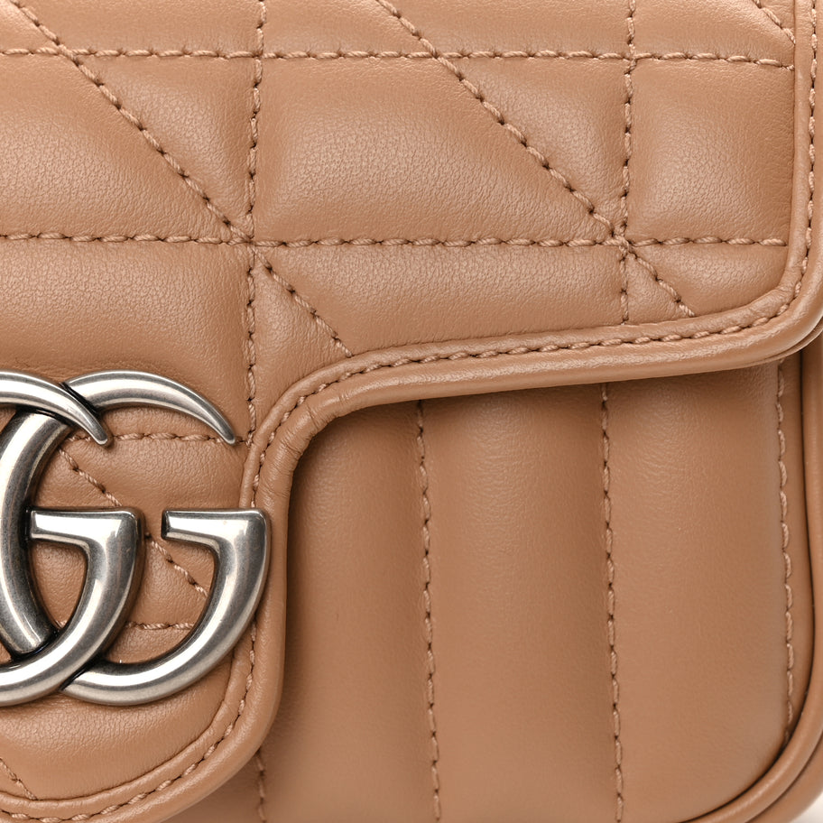 Gucci Calfskin Matelasse Aria Super Mini GG Marmont Shoulder Bag Camelia Image 7