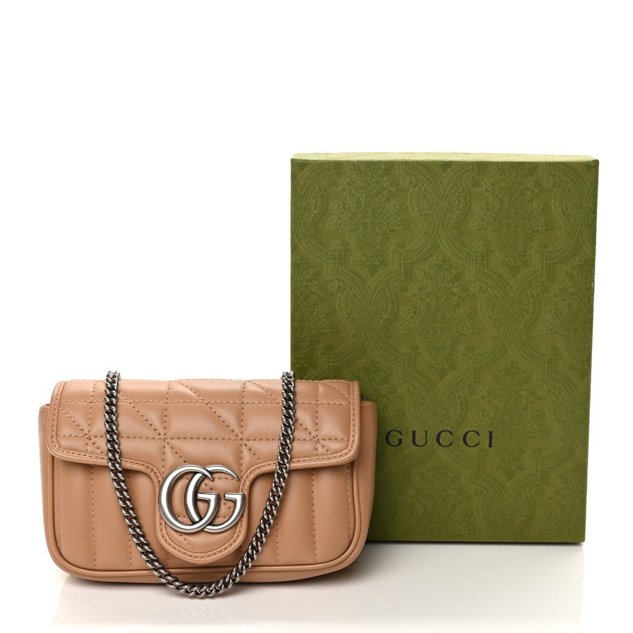 Gucci Calfskin Matelasse Aria Super Mini GG Marmont Shoulder Bag Camelia Image 10