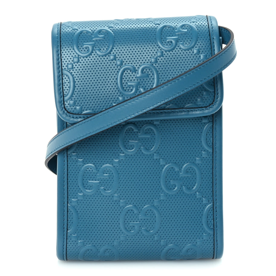 Gucci Calfskin GG Tennis Embossed Mini Crossbody Bag  Blue Image 1
