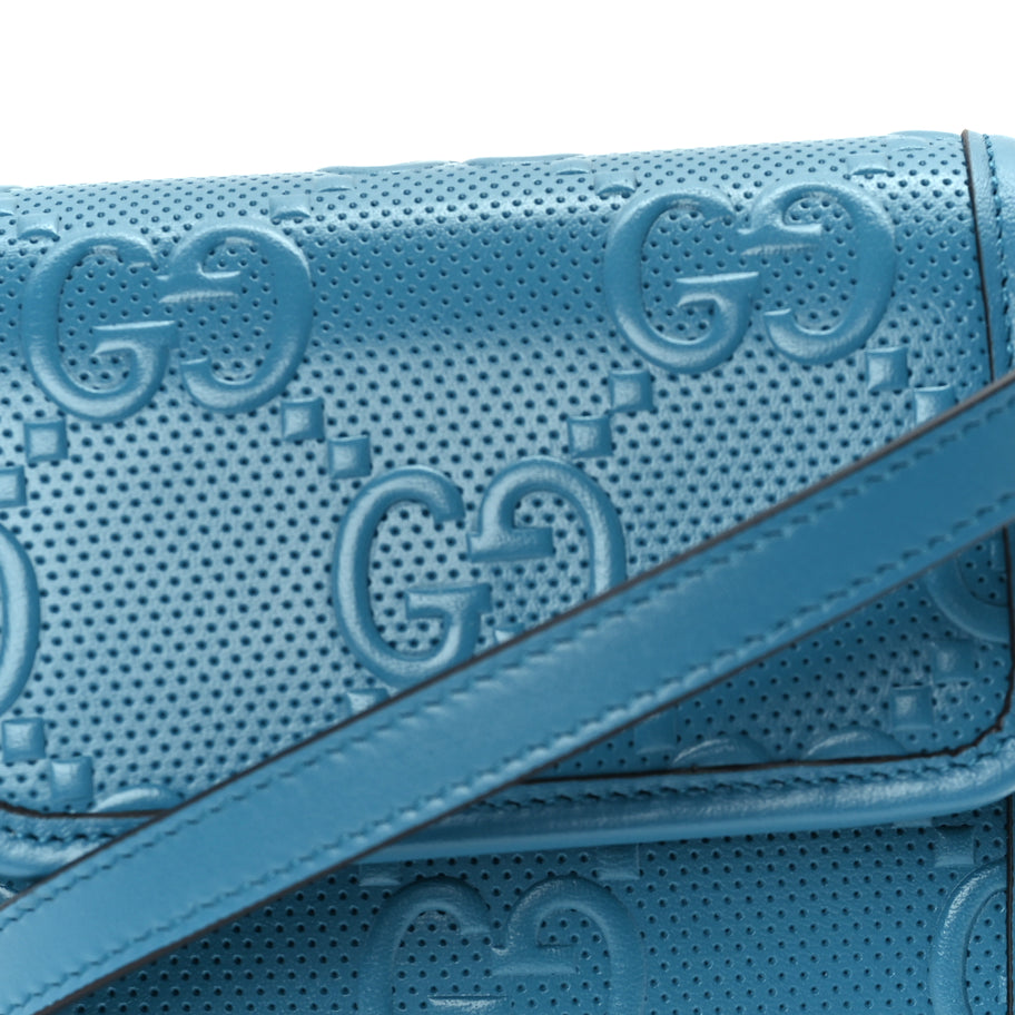 Gucci Calfskin GG Tennis Embossed Mini Crossbody Bag  Blue Image 6