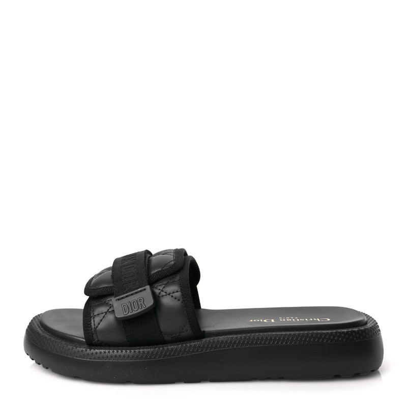  Christian Dior Calfskin Cannage Dioriviera Dio(r)evolution Slide Sandals 41 Black