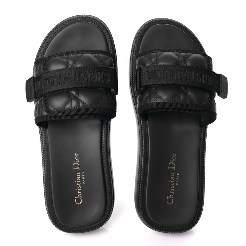  Christian Dior Calfskin Cannage Dioriviera Dio(r)evolution Slide Sandals 41 Black