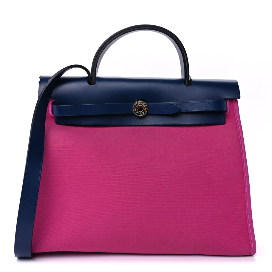 Hermes Vache Hunter Toile Officier Herbag Zip 31 PM  Magnolia Bleu Saphir Image 2