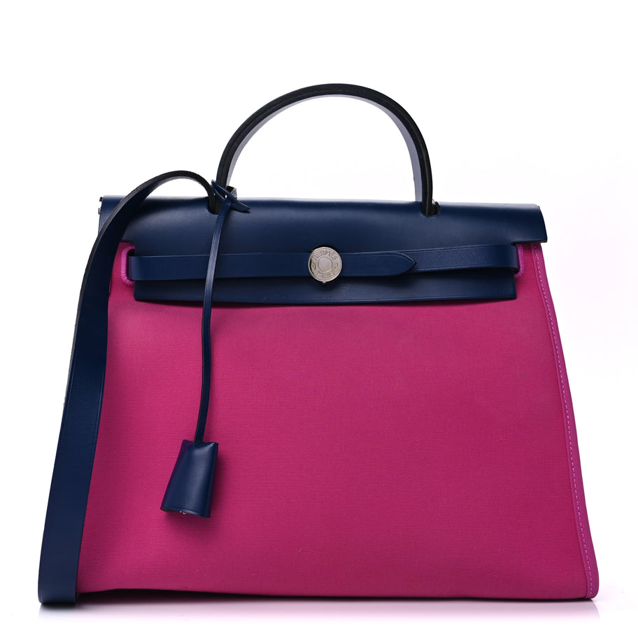 Hermes Vache Hunter Toile Officier Herbag Zip 31 PM  Magnolia Bleu Saphir Image 3