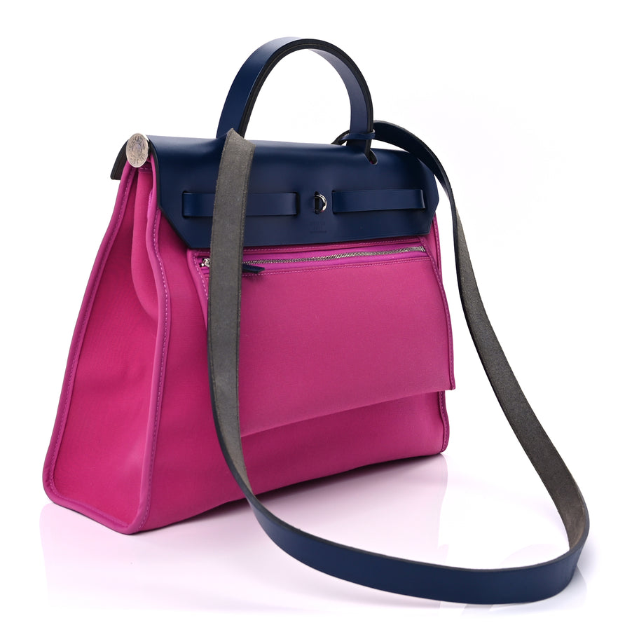 Hermes Vache Hunter Toile Officier Herbag Zip 31 PM  Magnolia Bleu Saphir Image 4