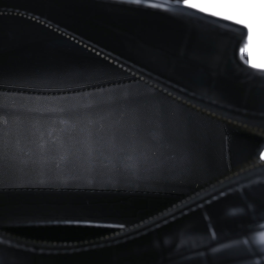 Balenciaga Semi Shiny Calfskin Crocodile Embossed Neo Classic Black Hardware Mini City  Black Image 4