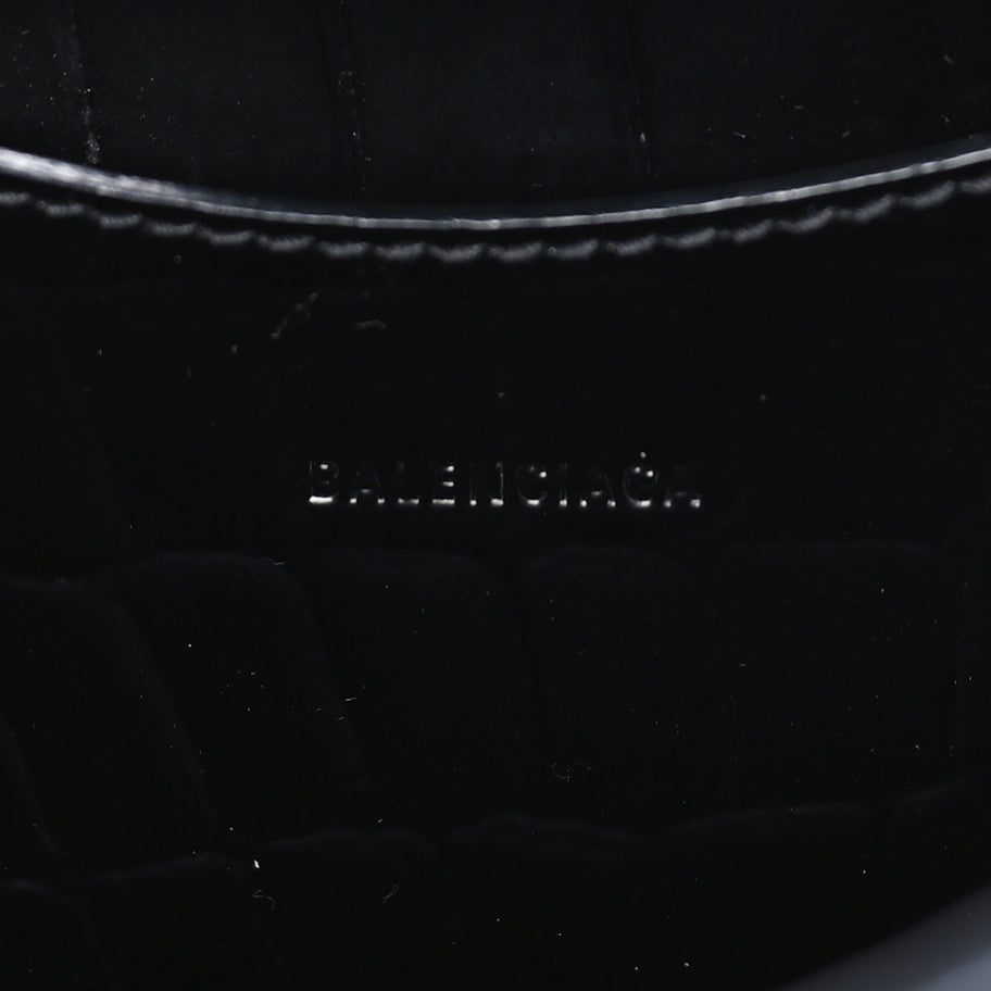 Balenciaga Semi Shiny Calfskin Crocodile Embossed Neo Classic Black Hardware Mini City  Black Image 5