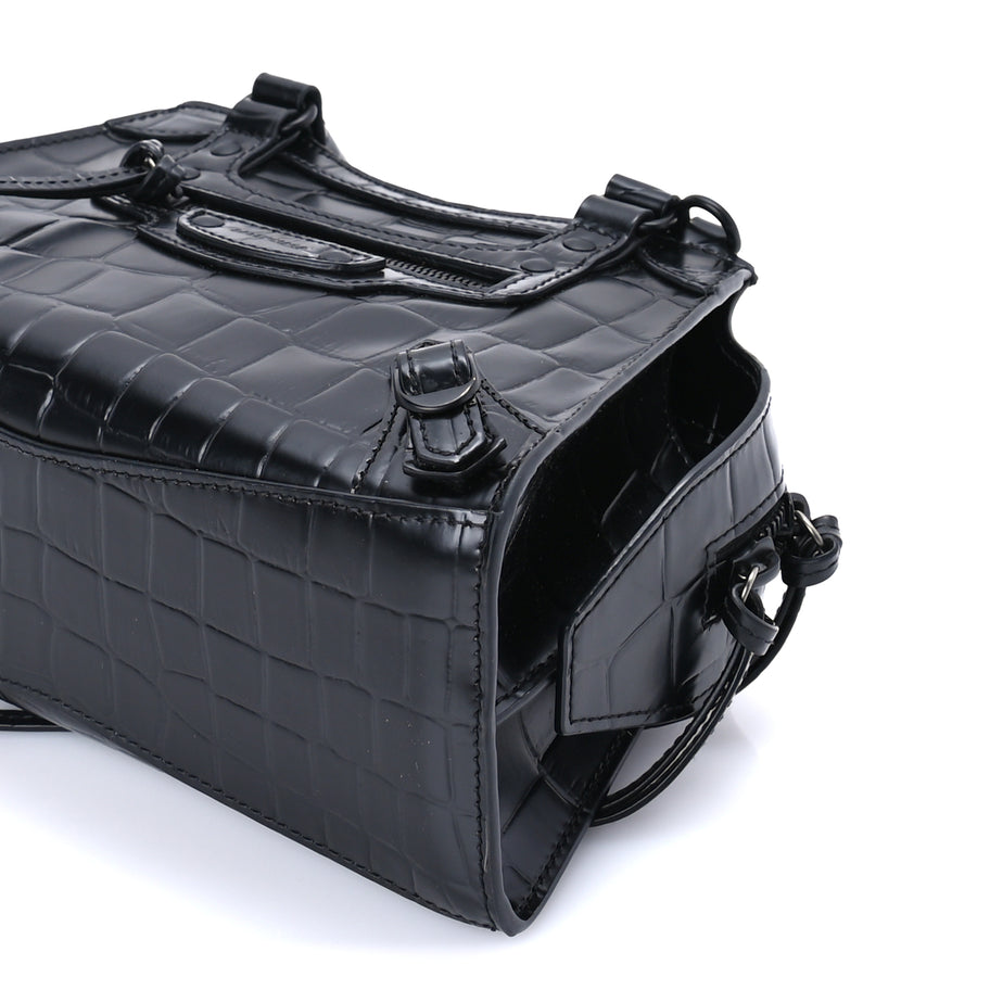 Balenciaga Semi Shiny Calfskin Crocodile Embossed Neo Classic Black Hardware Mini City  Black Image 8