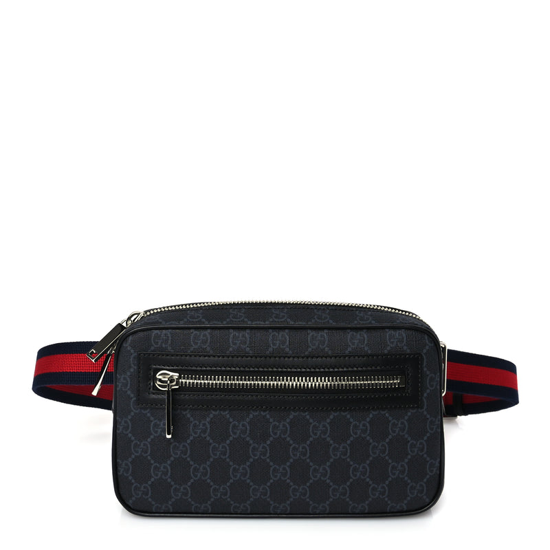  Gucci Soft GG Supreme Monogram Web Belt Bag Black Grey