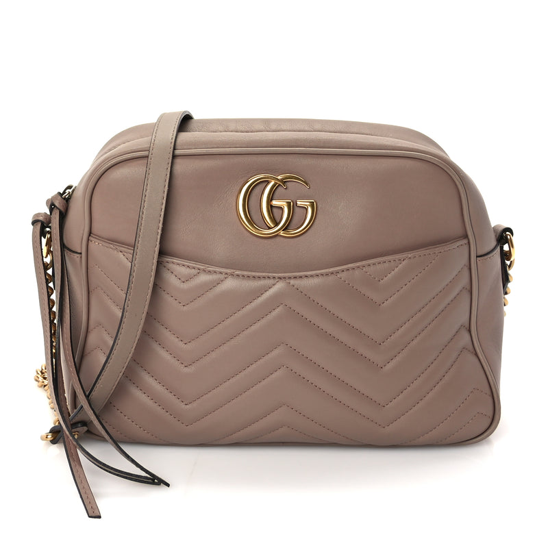  Gucci Calfskin Matelasse Medium GG Marmont Chain Shoulder Bag  Porcelain Rose