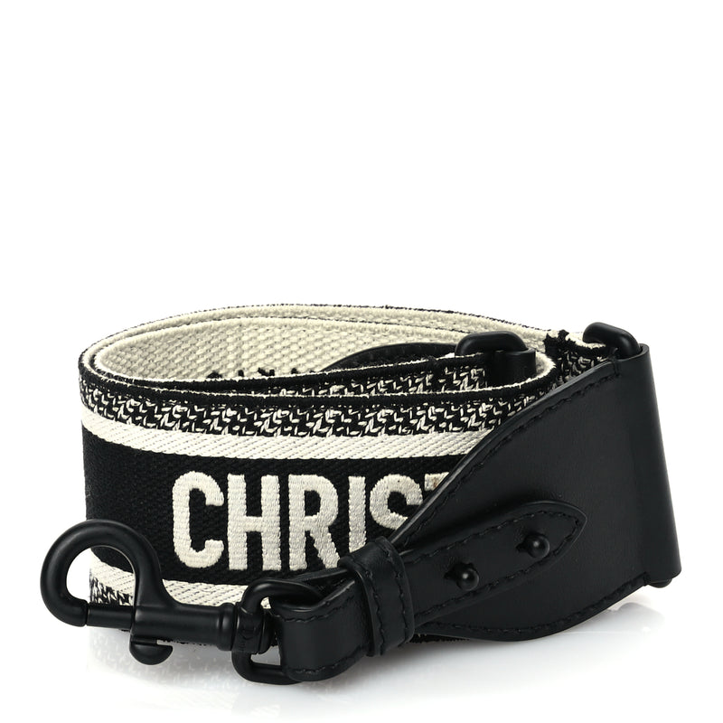  Christian Dior Canvas Embroidered Shoulder Strap Black Ultramatte