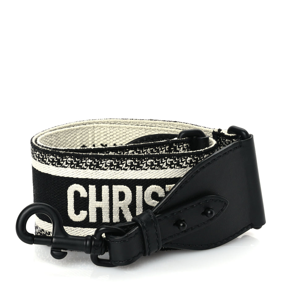 Christian Dior Canvas Embroidered Shoulder Strap Black Ultramatte Image 1