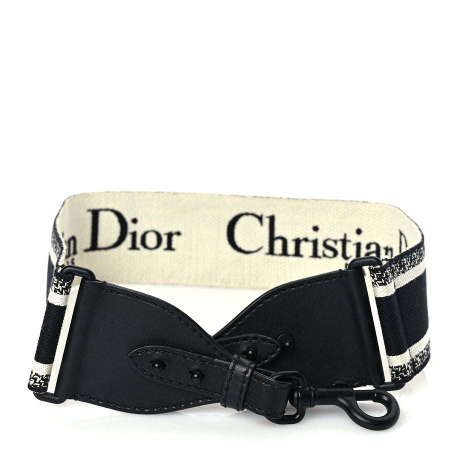 Christian Dior Canvas Embroidered Shoulder Strap Black Ultramatte Image 2