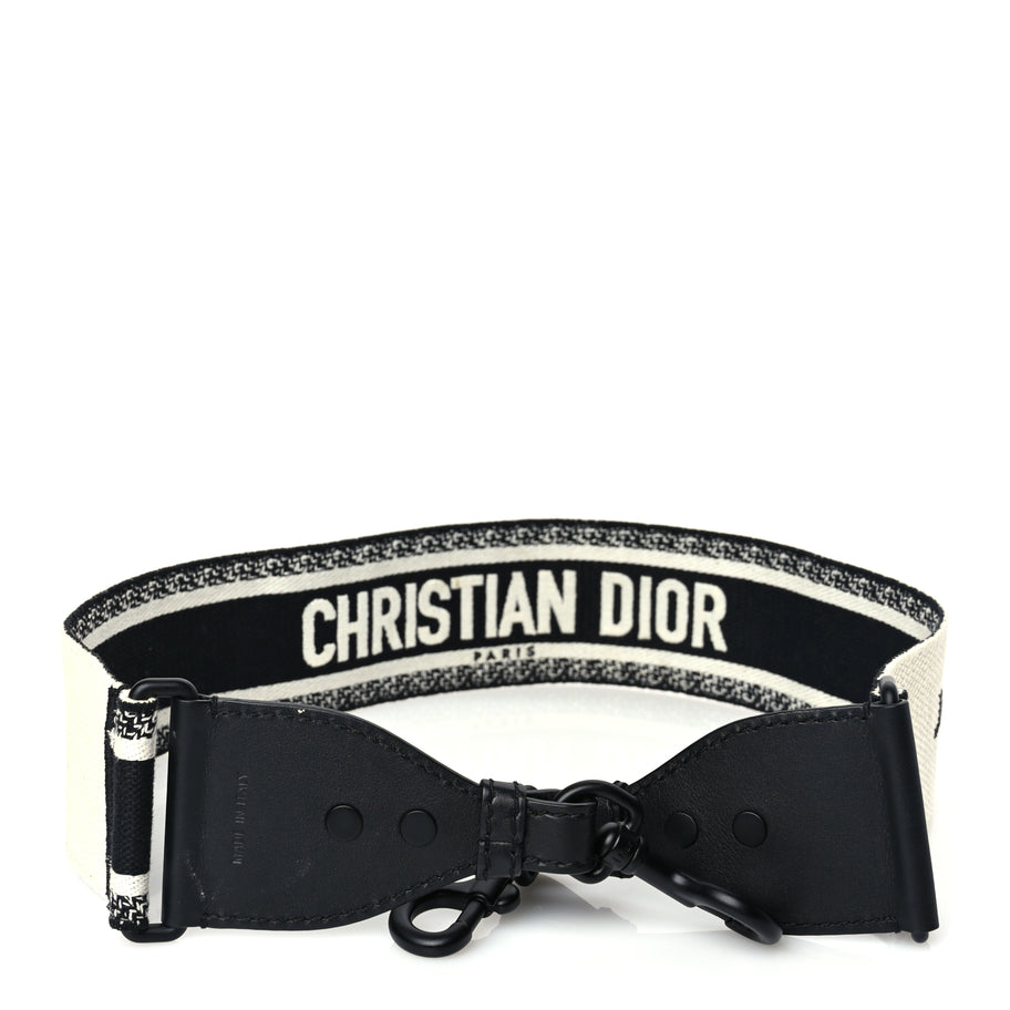 Christian Dior Canvas Embroidered Shoulder Strap Black Ultramatte Image 5