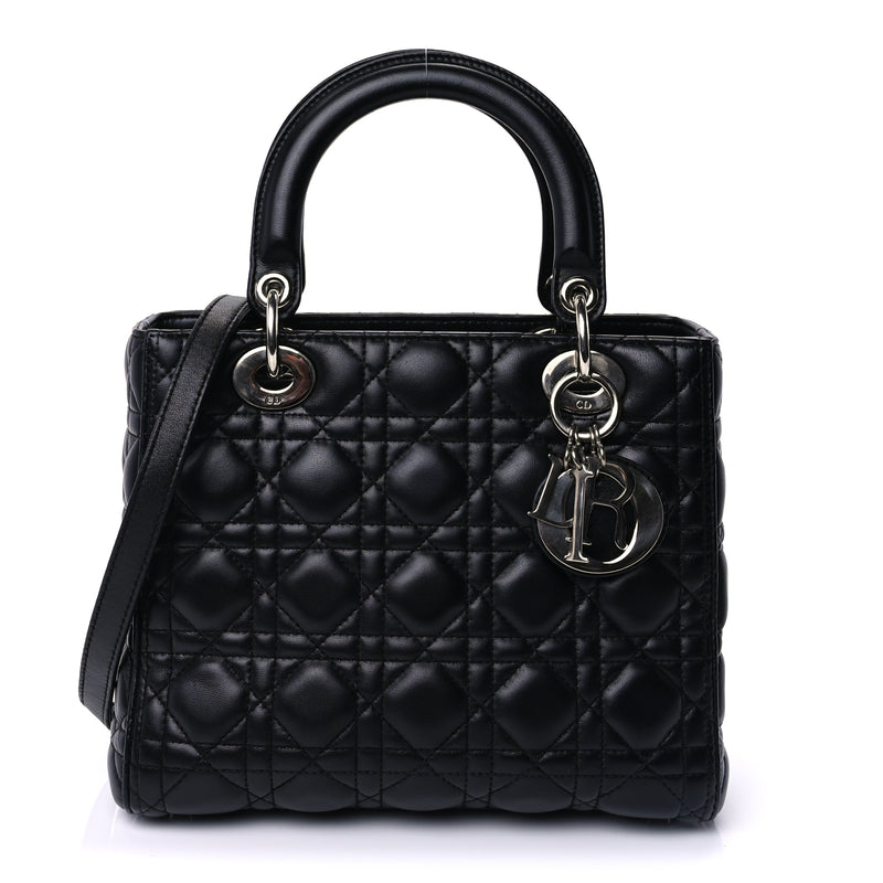  Christian Dior Lambskin Cannage Medium Lady Dior Black