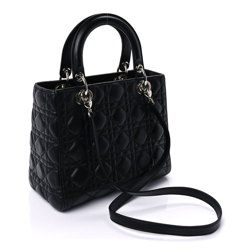  Christian Dior Lambskin Cannage Medium Lady Dior Black