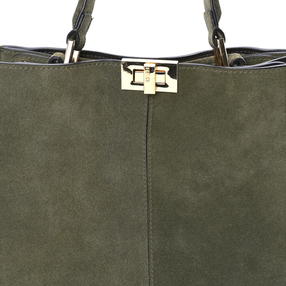 Fendi Camoscio Glazed Fabric FF 1974 Large Peekaboo X-Lite  Amazzonia Mogano Panna Image 6
