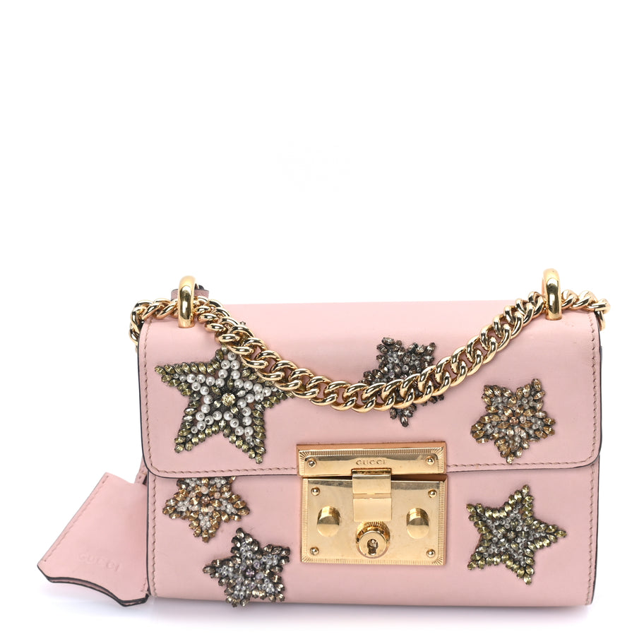 Gucci Calfskin Crystal Star Embroidered Small Padlock Shoulder Bag  Perfect Pink Multicolor Image 1