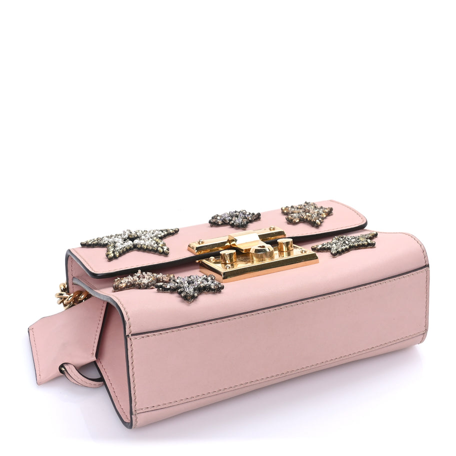Gucci Calfskin Crystal Star Embroidered Small Padlock Shoulder Bag  Perfect Pink Multicolor Image 3