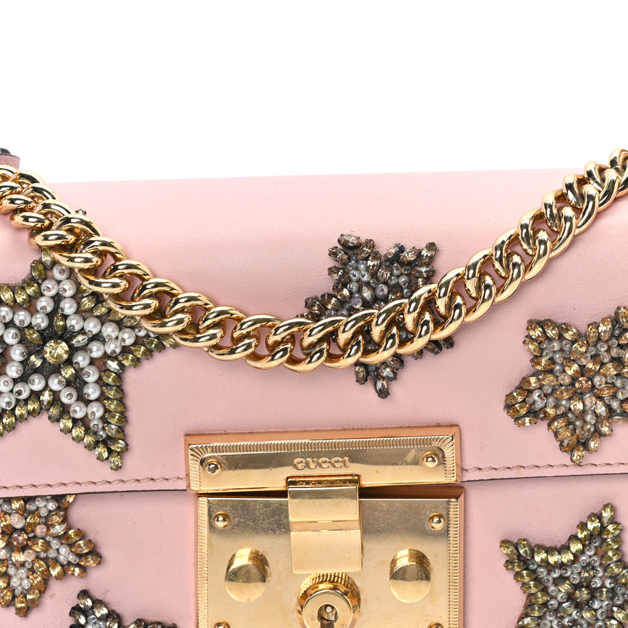Gucci Calfskin Crystal Star Embroidered Small Padlock Shoulder Bag  Perfect Pink Multicolor Image 6