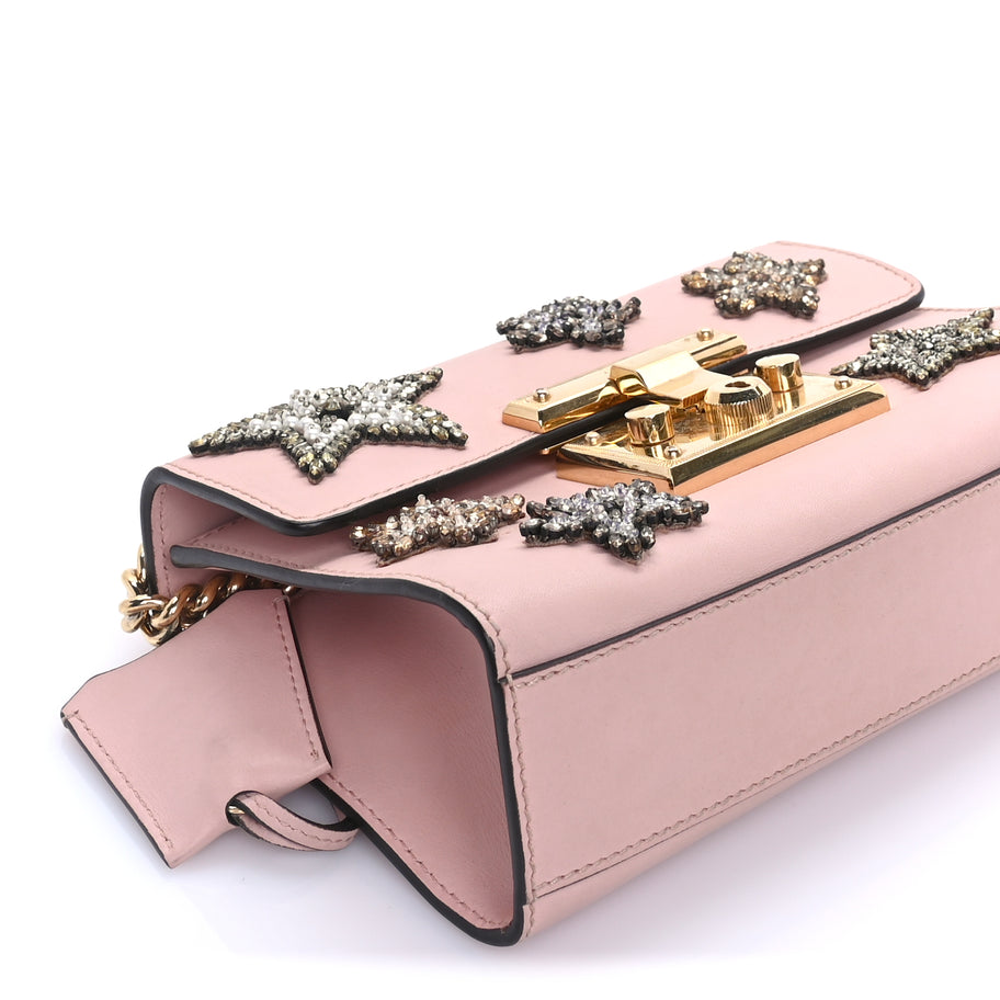 Gucci Calfskin Crystal Star Embroidered Small Padlock Shoulder Bag  Perfect Pink Multicolor Image 7