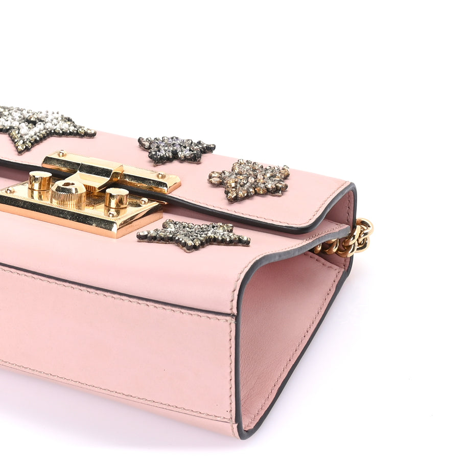 Gucci Calfskin Crystal Star Embroidered Small Padlock Shoulder Bag  Perfect Pink Multicolor Image 8