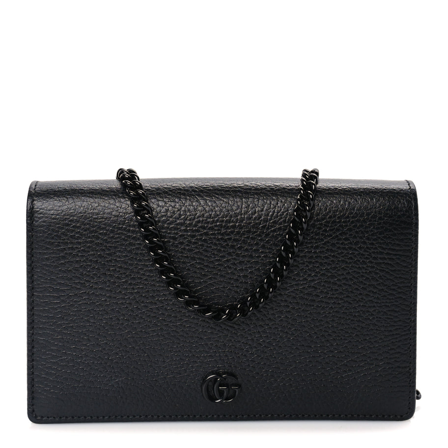 Gucci Dollar Calfskin Enamel Monochrome Mini GG Marmont Chain Wallet Black Image 1