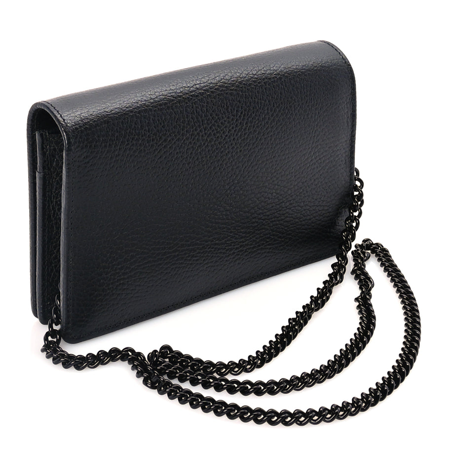 Gucci Dollar Calfskin Enamel Monochrome Mini GG Marmont Chain Wallet Black Image 2