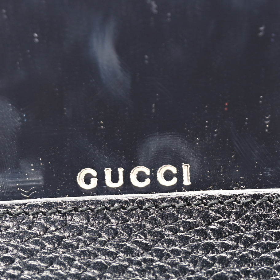 Gucci Dollar Calfskin Enamel Monochrome Mini GG Marmont Chain Wallet Black Image 5