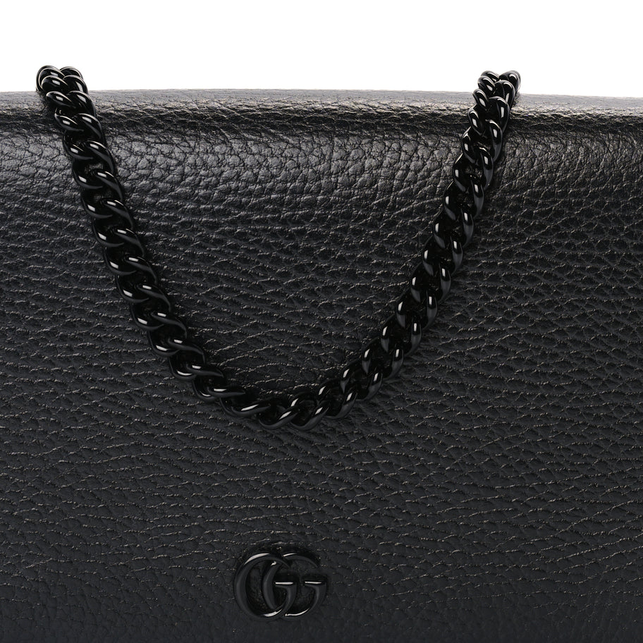 Gucci Dollar Calfskin Enamel Monochrome Mini GG Marmont Chain Wallet Black Image 6