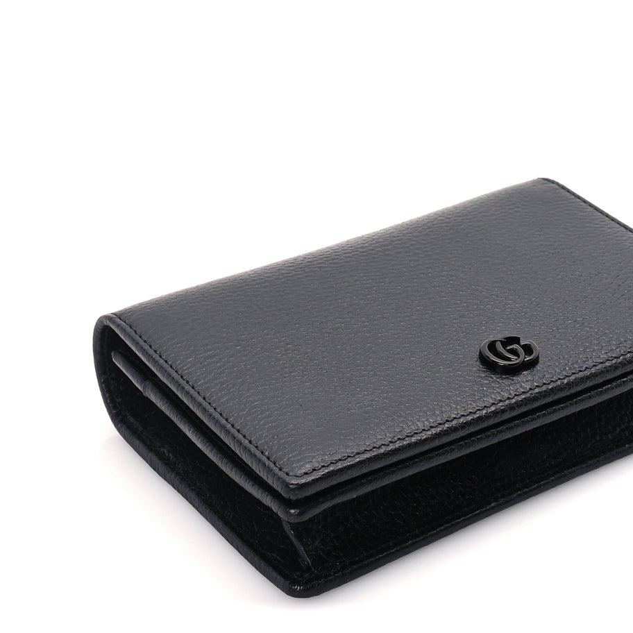 Gucci Dollar Calfskin Enamel Monochrome Mini GG Marmont Chain Wallet Black Image 7